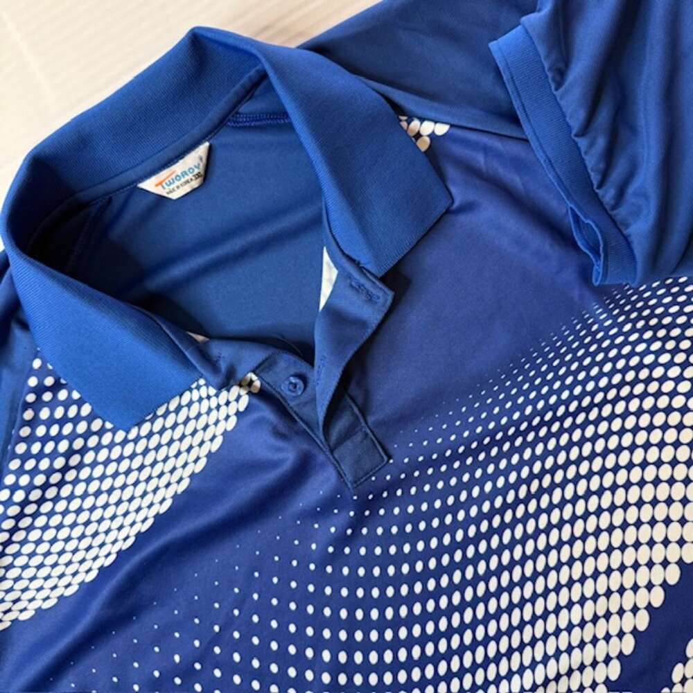 Vintage 70s Tworoy Multicolor Color Spray Golf Polo Shirt Polka Dot Mens Size XL